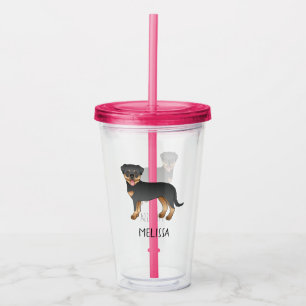 Black And Tan Rottweiler Cute Cartoon Dog And Name Acrylic Tumbler