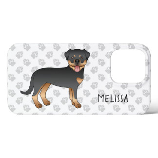 Black And Tan Rottweiler Cute Cartoon Dog And Name iPhone 13 Pro Case