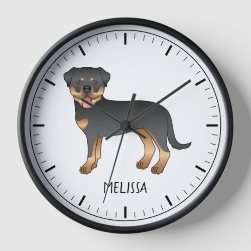 Black And Tan Rottweiler Cute Cartoon Dog And Name Clock
