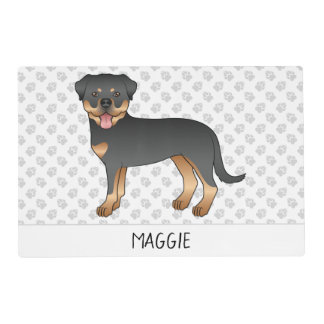 Black And Tan Rottweiler Cute Cartoon Dog And Name Placemat