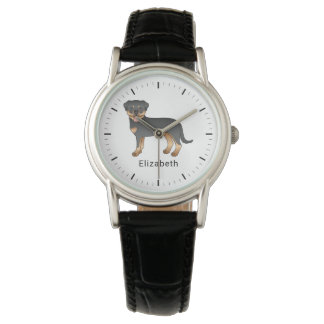 Black And Tan Rottweiler Cute Cartoon Dog And Name Watch