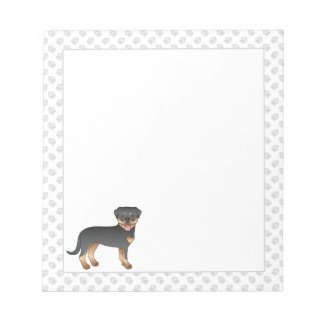 Black And Tan Rottweiler Cute Cartoon Dog And Paws Notepad