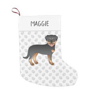 Black And Tan Rottweiler Cute Cartoon Dog And Paws Small Christmas Stocking