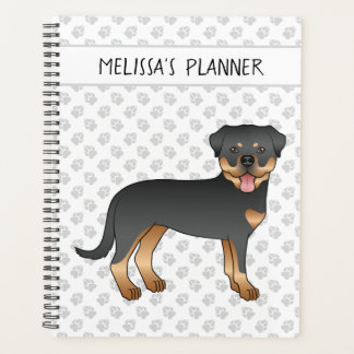 Black And Tan Rottweiler Cute Cartoon Dog And Text Planner