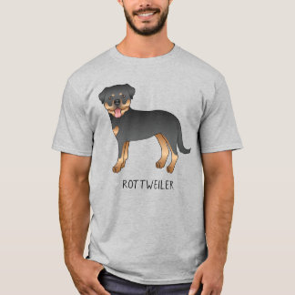 Black And Tan Rottweiler Cute Cartoon Dog And Text T-Shirt