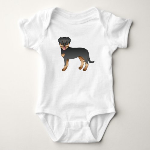 Black And Tan Rottweiler Cute Cartoon Dog Baby Bodysuit