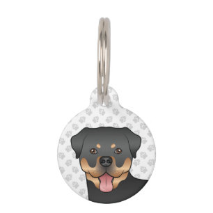 Black And Tan Rottweiler Cute Cartoon Dog Head Pet ID Tag