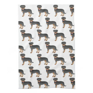 Black And Tan Rottweiler Cute Cartoon Dog Pattern Kitchen Towel