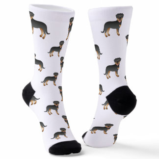 Black And Tan Rottweiler Cute Cartoon Dog Pattern Socks