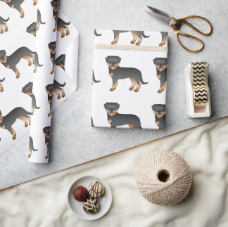 Black And Tan Rottweiler Cute Cartoon Dog Pattern Wrapping Paper