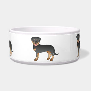 Black And Tan Rottweiler Cute Cartoon Dogs Bowl