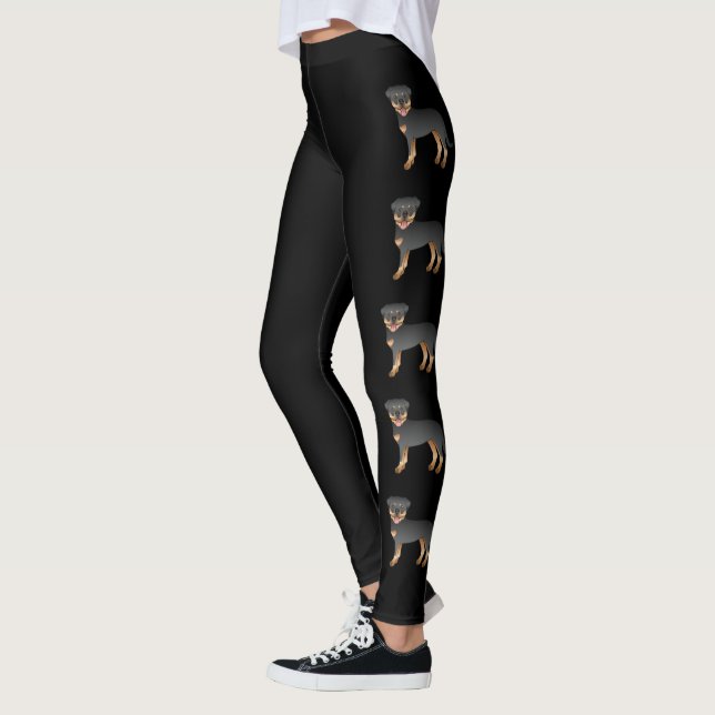 Black And Tan Rottweiler Cute Cartoon Dogs Leggings (Left)
