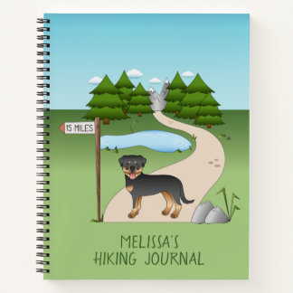 Black And Tan Rottweiler Dog By A Hiking Trail Notebook