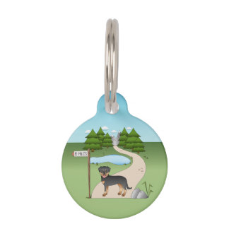 Black And Tan Rottweiler Dog By A Hiking Trail Pet ID Tag