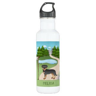 Black And Tan Rottweiler Dog By A Hiking Trail Stainless Steel Water Bottle