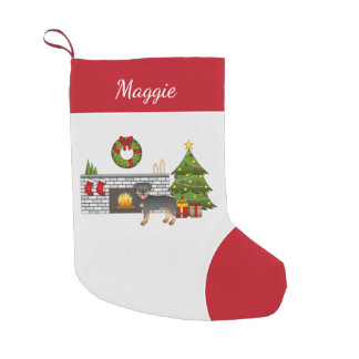 Black And Tan Rottweiler Dog In A Christmas Room Small Christmas Stocking
