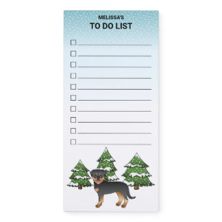 Black And Tan Rottweiler Dog In A Winter Forest Magnetic Notepad