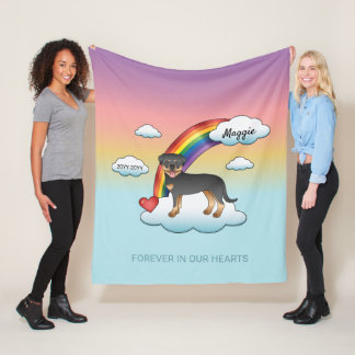Black And Tan Rottweiler Dog Rainbow Memorial Fleece Blanket