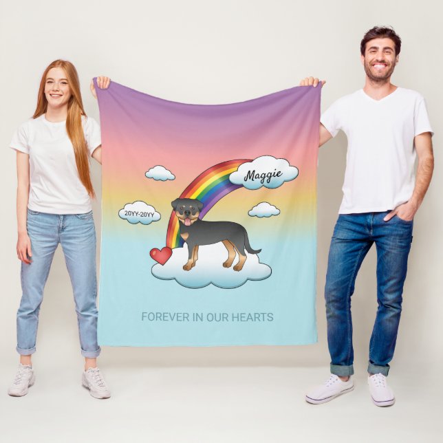 Black And Tan Rottweiler Dog Rainbow Memorial Fleece Blanket (In Situ)