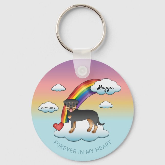Black And Tan Rottweiler Dog Rainbow Memorial Keychain (Front)