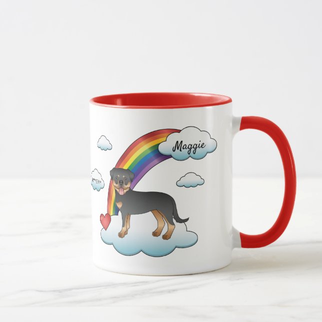 Black And Tan Rottweiler Dog Rainbow Memorial Mug (Right)