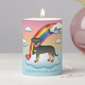 Black And Tan Rottweiler Dog Rainbow Memorial Pillar Candle