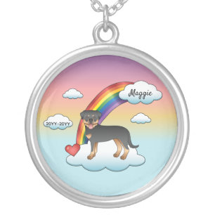 Black And Tan Rottweiler Dog Rainbow Memorial Silver Plated Necklace