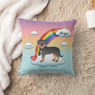 Black And Tan Rottweiler Dog Rainbow Memorial Throw Pillow