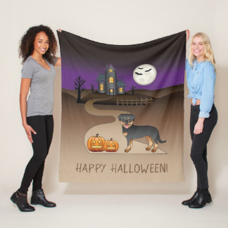 Black And Tan Rottweiler Halloween Haunted House Fleece Blanket