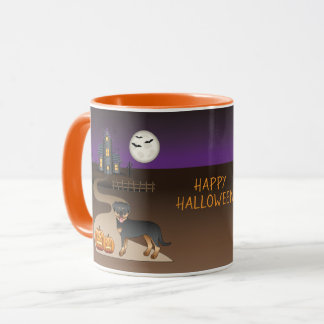 Black And Tan Rottweiler Halloween Haunted House Mug