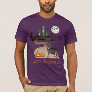 Black And Tan Rottweiler Halloween Haunted House T-Shirt