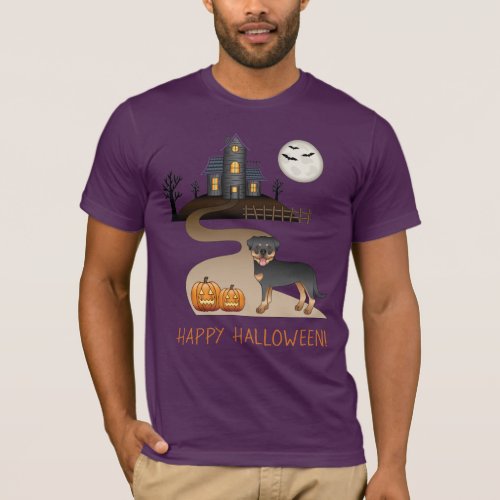 Black And Tan Rottweiler Halloween Haunted House T_Shirt