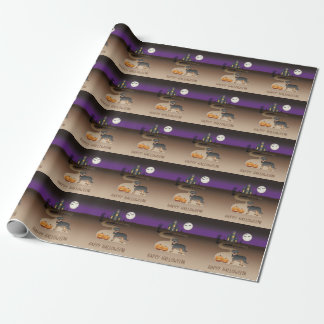 Black And Tan Rottweiler Halloween Haunted House Wrapping Paper