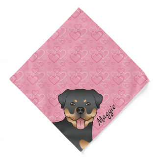 Black And Tan Rottweiler On Pink Hearts &amp; Name Bandana