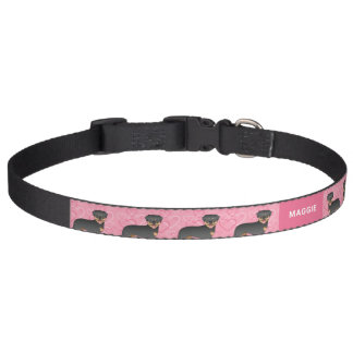 Black And Tan Rottweiler On Pink Hearts &amp; Name Pet Collar