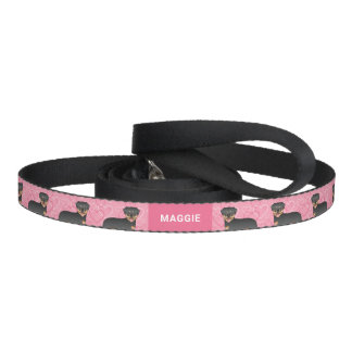 Black And Tan Rottweiler On Pink Hearts &amp; Name Pet Leash