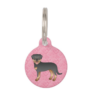 Black And Tan Rottweiler On Pink Hearts Pet ID Tag