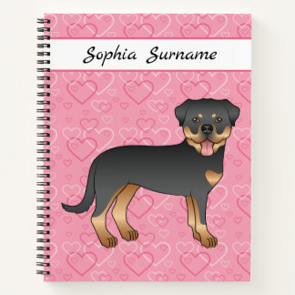 Black And Tan Rottweiler On Pink Hearts &amp; Text Notebook