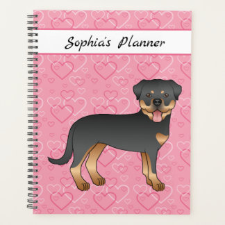 Black And Tan Rottweiler On Pink Hearts &amp; Text Planner