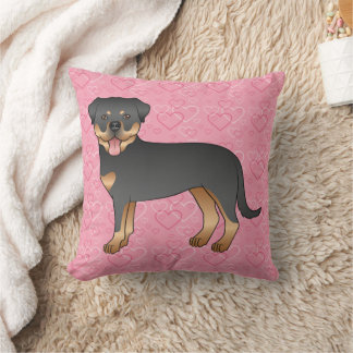 Black And Tan Rottweiler On Pink Hearts Throw Pillow