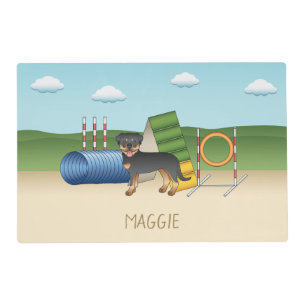 Black And Tan Rottweiler With Agility Equipment Placemat