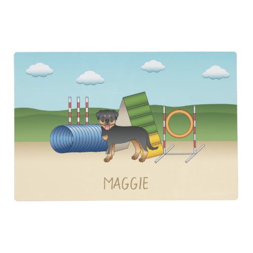 Black And Tan Rottweiler With Agility Equipment Placemat