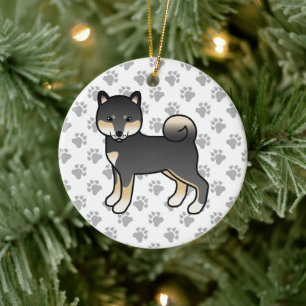 Black And Tan Shiba Inu Cartoon Dog Illustration Ceramic Ornament