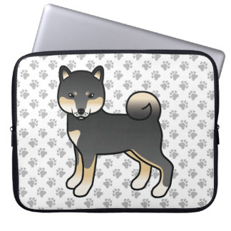 Black And Tan Shiba Inu Cartoon Dog Illustration Laptop Sleeve