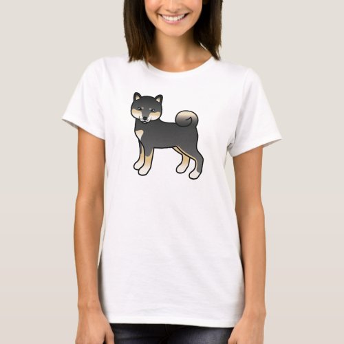 Black And Tan Shiba Inu Cartoon Dog Illustration T_Shirt