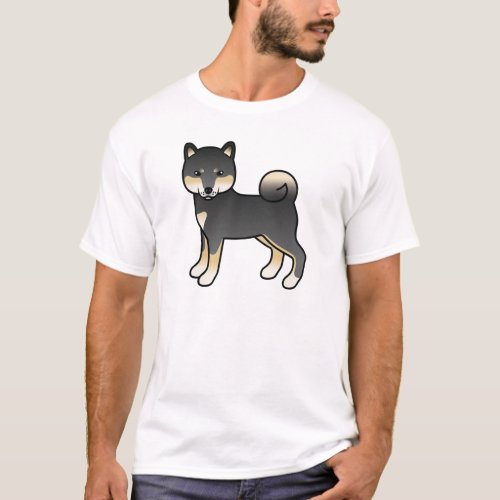 Black And Tan Shiba Inu Cartoon Dog Illustration T_Shirt