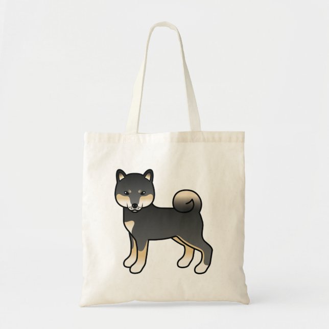 Black And Tan Shiba Inu Cartoon Dog Illustration Tote Bag (Front)