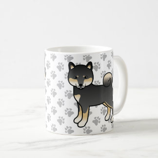 Black And Tan Shiba Inu Cartoon Dog &amp; Paws Coffee Mug