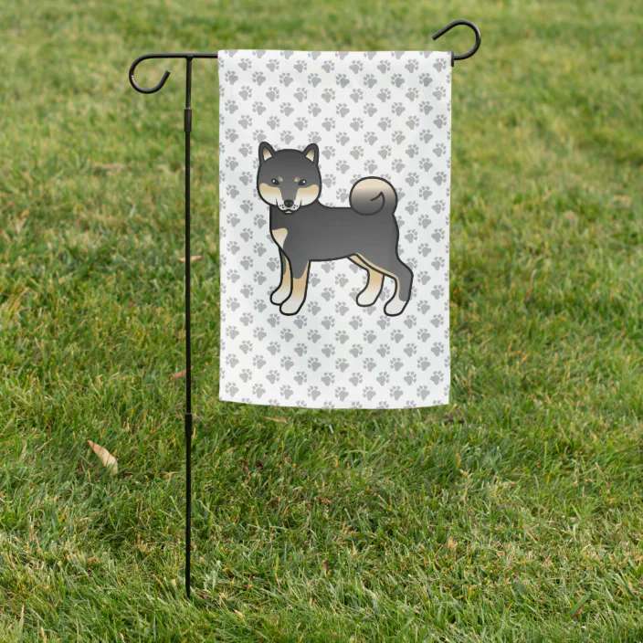 Black And Tan Shiba Inu Cartoon Dog Paws Garden Flag Zazzle Com Black And Tan Shiba Inu Cartoon Dog, Dog Breed Garden Flags