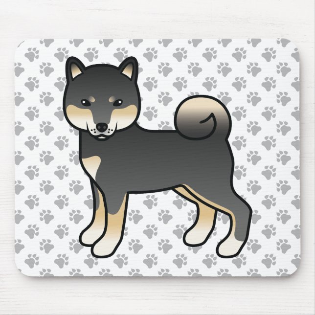 Black And Tan Shiba Inu Cartoon Dog & Paws Mouse Pad (Front)